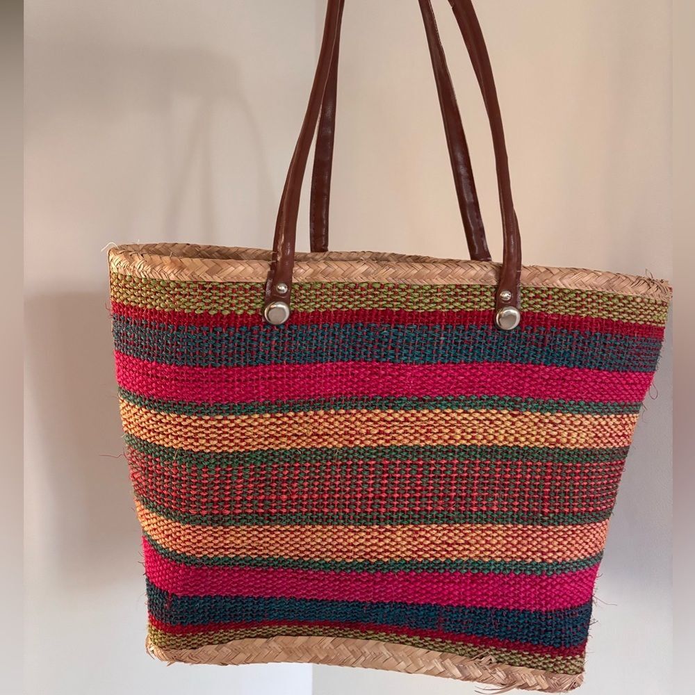 Vintage Rafia Stripe Woven Tote Shoulder Bag